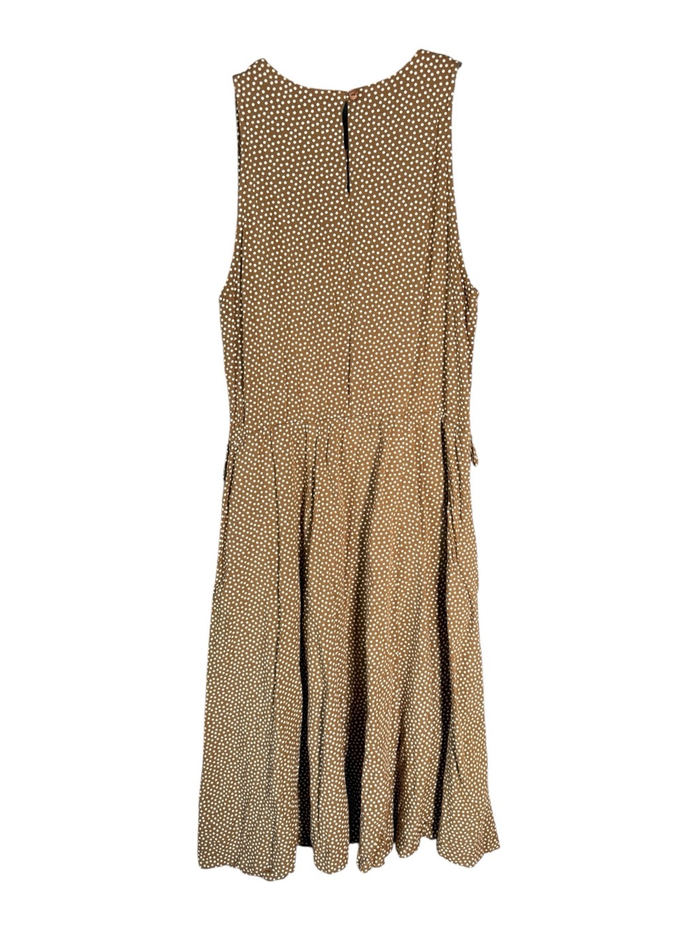 Vintage Brown White Midi Dress Rayon Lightweight Neutral Cottagecore S - Picture 2 of 6